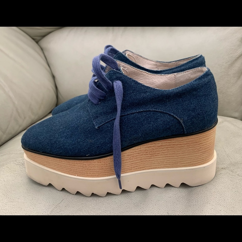 Stella Mccartney Denim Platform Lace Up Shoes 36